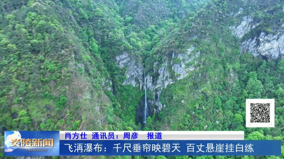 飞洅瀑布：千尺垂帘映碧天 百丈悬崖挂白练
