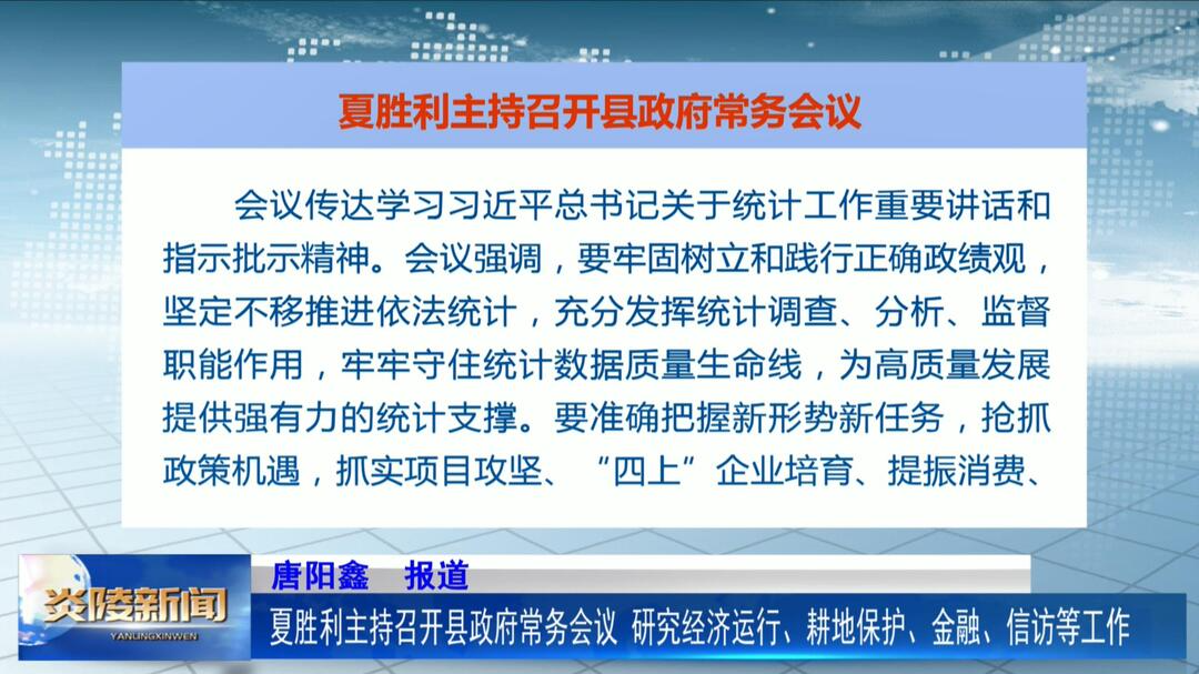 夏胜利主持召开县政府常务会议 研究经济运行、耕地保护、金融、信访等工作