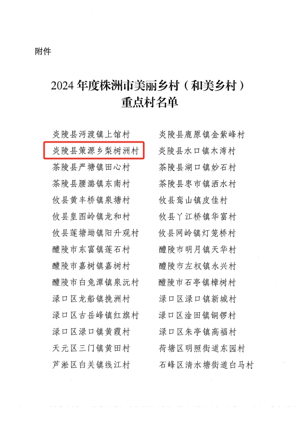 炎陵县策源乡梨树洲村入选市级美丽乡村（和美乡村）重点村