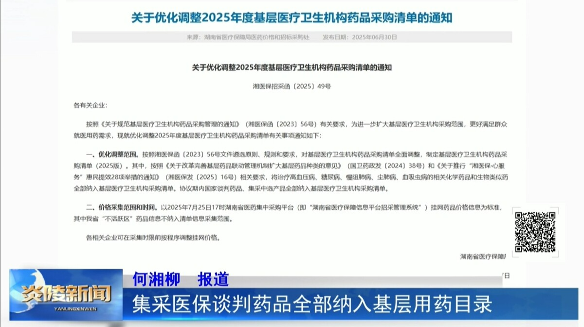 集采醫(yī)保談判藥品全部納入基層用藥目錄