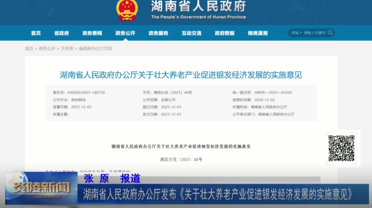 湖南省人民政府办公厅发布《关于壮大养老产业促进银发经济发展的实施意见》